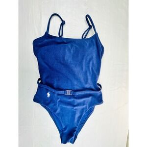 Polo Ralph Lauren One Piece Swimsuit Womens XS Blue Belted Terry Cloth NWT